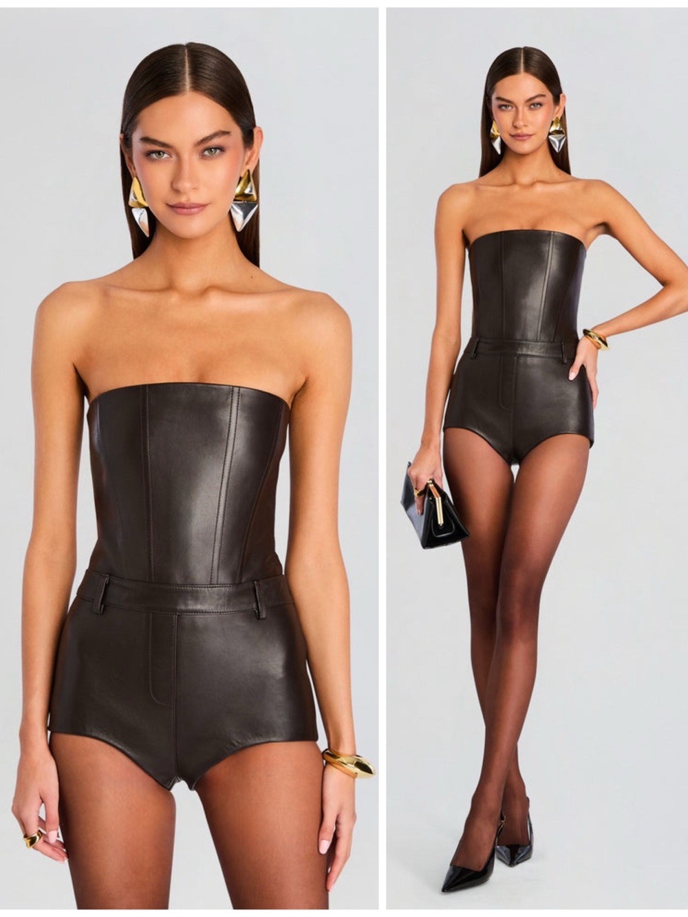 NWT Retrofete Pernille Leather Short Strapless Romper Tobacco Brown Women’s XS